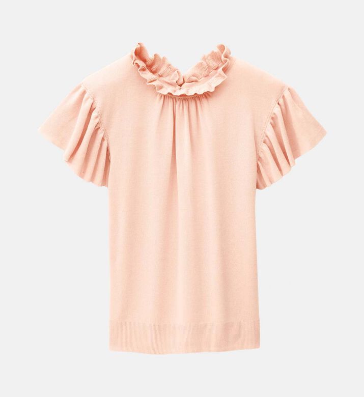 Knit Ruffle-detail Short-sleeve Top