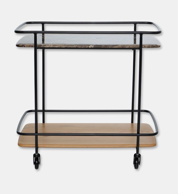 Home Deco and More Shard Wood Body Bar Trolley, Oak, Packshot View