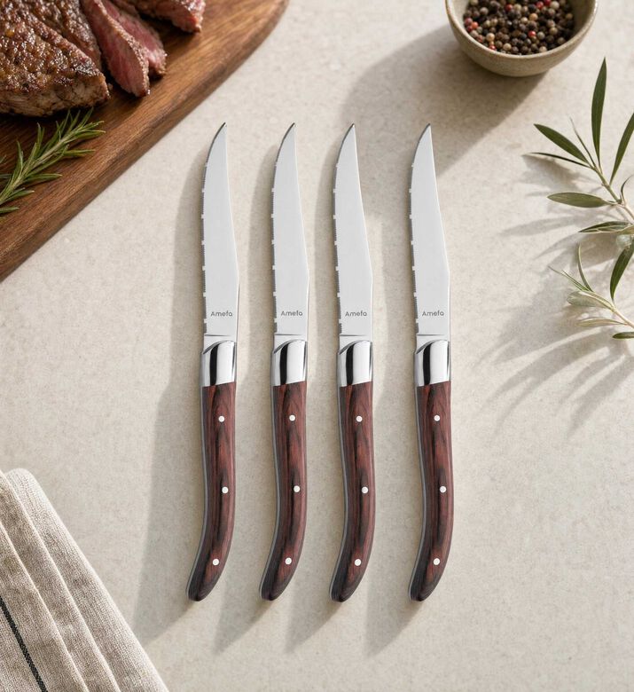 Amefa Wooden Box Steak Knife 4-piece Set, Model View