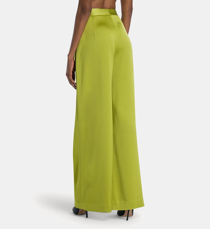 بنطال حريري بحزام خصر مطاطي عريض الساقين