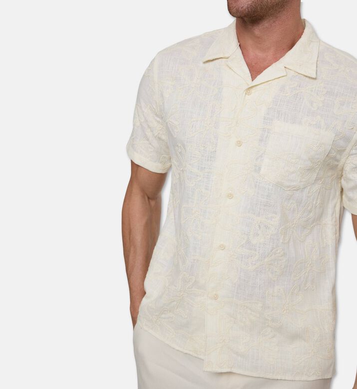 Vince Floral-embroidery Button Closure Shirt, Model View