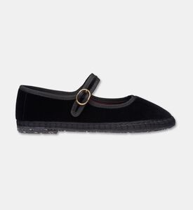 Flabelus Antionia Velvet Buckled Strap Mary Janes, Black, Eu-41, Packshot View