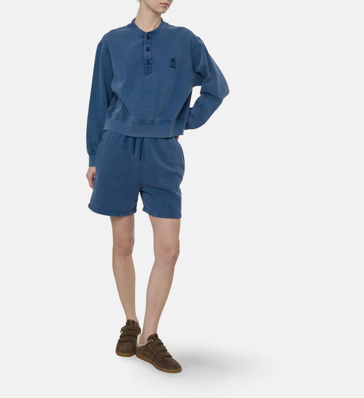 Isabel Marant Cotton Drawstring Shorts, Indigo, 40, Model View