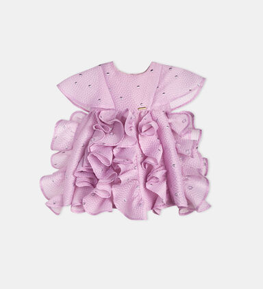 Embossed Ruffled Flared Midi Dress