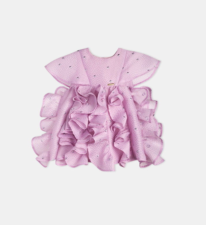 Embossed Ruffled Flared Midi Dress