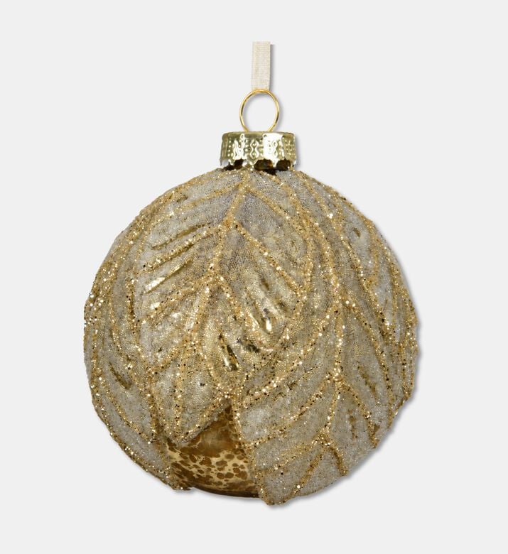 Kaemingk Baubles Antique Leaf- Frost, Gold, 15-cm, Packshot View