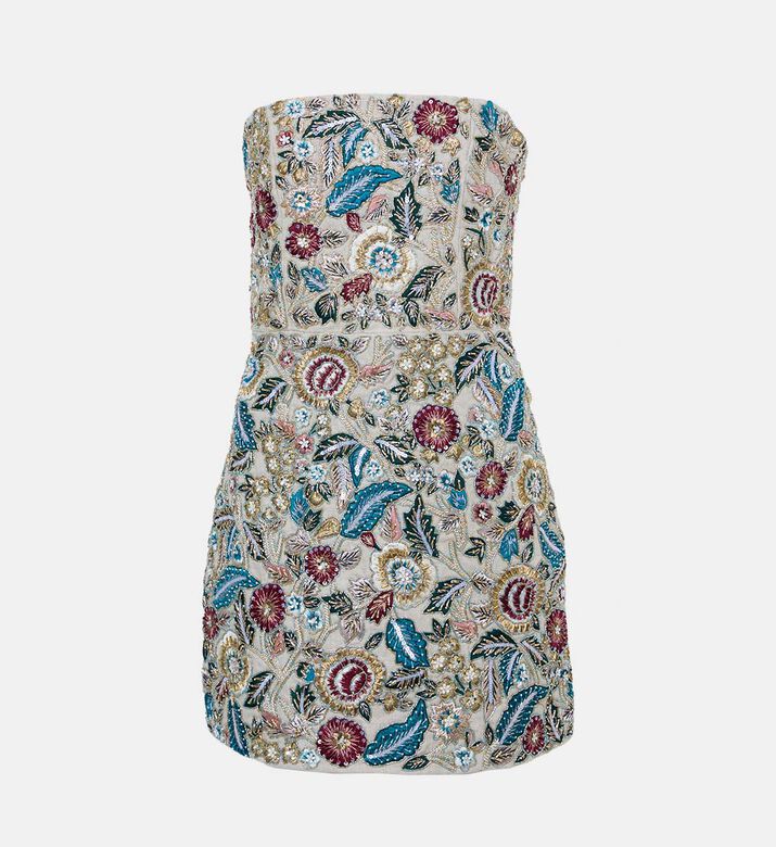 Embroidered Sequins Strapless Mini Dress