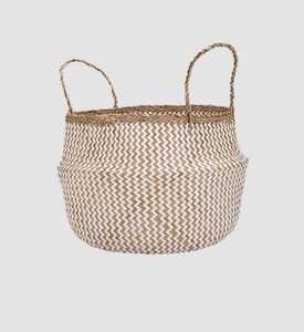 سلة بيضاء من الأسل النسيجي ذات مسكات