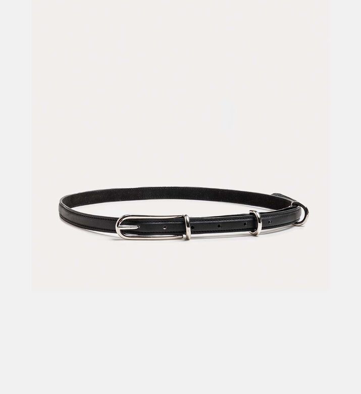 Liffner Silver Buckle Three Keepers Belt, Black, Packshot View