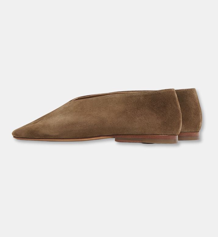 Mansur Gavriel Suede Low V-cut Square Toe Ballerina, Brown, Eu-39, Packshot View
