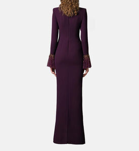 Beaded High-neck Bell Sleeve Dress