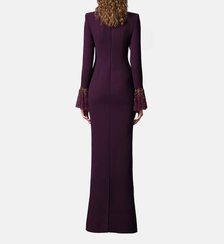 Beaded High-neck Bell Sleeve Dress