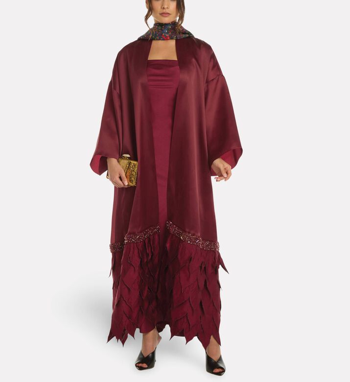 Savanna Essence Silk Leaf Applique Abaya, Green, Model View
