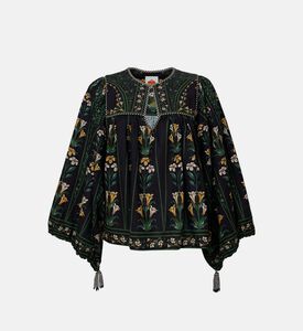 Flowers Arch Linen Blend Long-sleeve Blouse Flowers Arch Linen Blend Long-sleeve Blouse