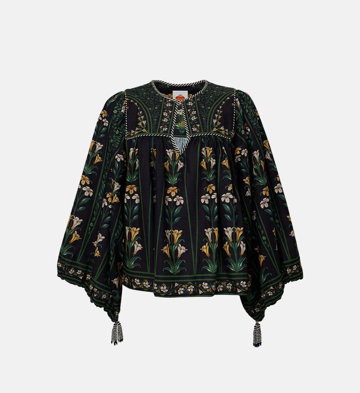 Flowers Arch Linen Blend Long-sleeve Blouse Flowers Arch Linen Blend Long-sleeve Blouse