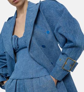 Rowen Rose Buckled Waist Denim Trench Coat, Model View