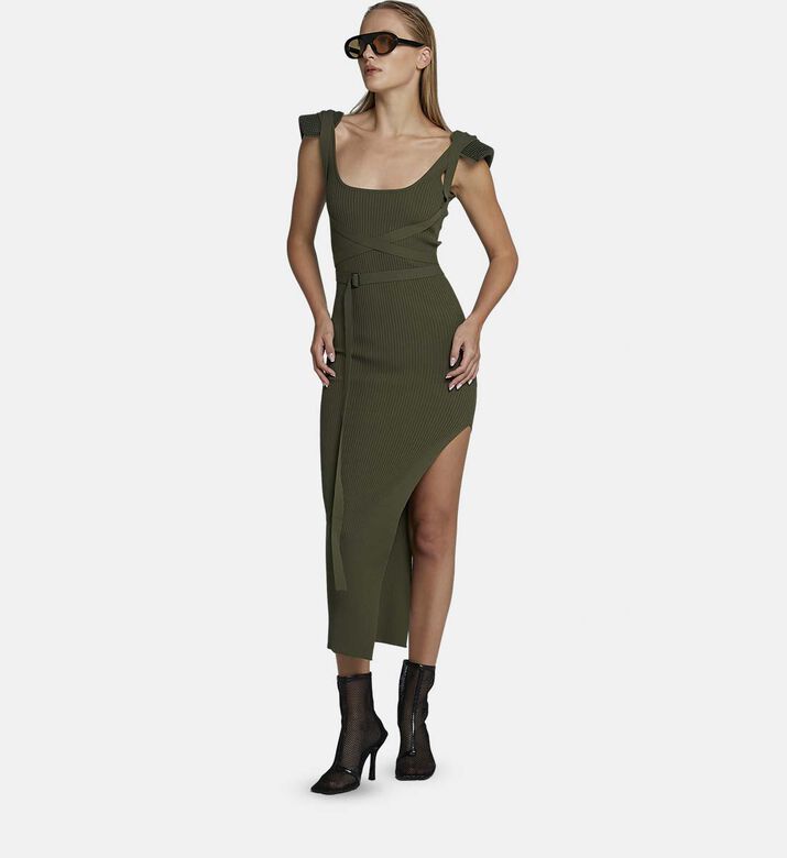 Knit Square Neckline Midi Dress