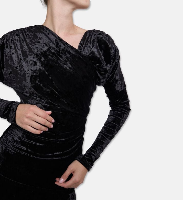 Ganni Velvet V-neck Long-sleeve Mini Dress, Model View