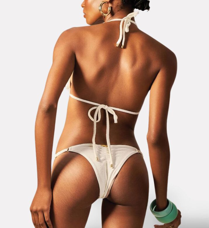 Empress Floral-appliqu&eacute; Triangle Bikini Top, White, L, Model View