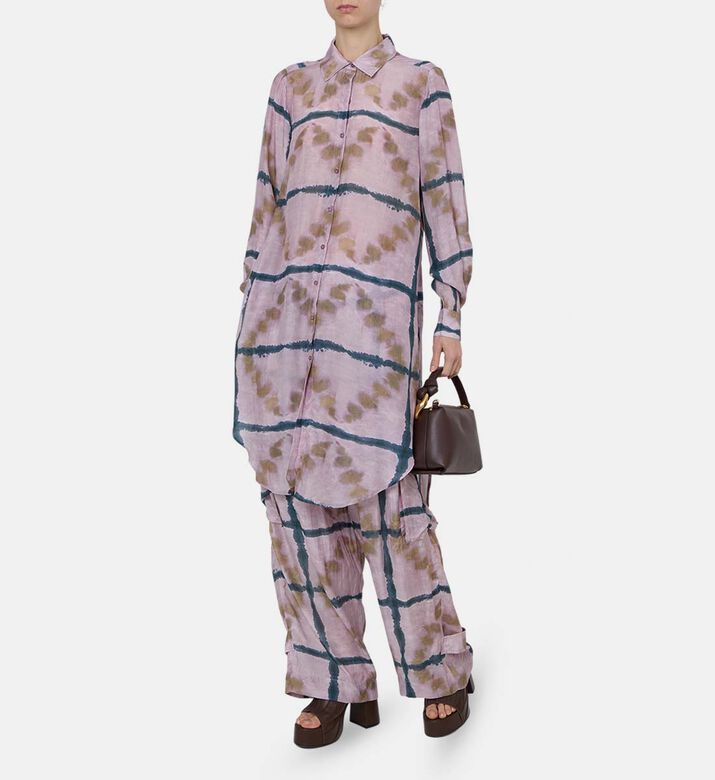 قميص مخطط طويل الأكمام بصف أزرار