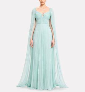 Michael Cinco Chiffon Pleated Scoop-neck Evening Dress, Model View