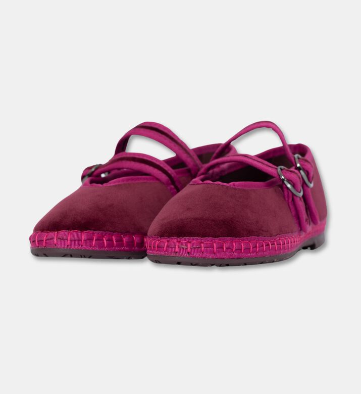Flabelus Velvet Double-strap Ballet Flats, Burgundy, Eu-39, Packshot View
