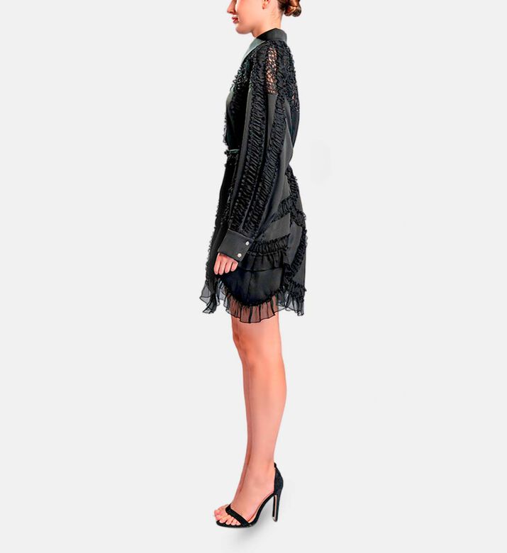 Michael Cinco Laser-cut Embroidery Midi Dress, Black, Xl, Model View