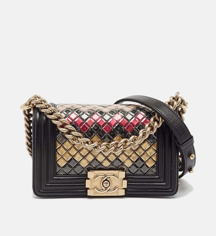 Chanel Leather Sequins Tile Brasserie Mosaic Small Boy Bag Preowned