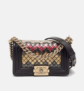 Chanel Leather Sequins Tile Brasserie Mosaic Small Boy Bag Preowned Chanel Leather Sequins Tile Brasserie Mosaic Small Boy Bag Preowned