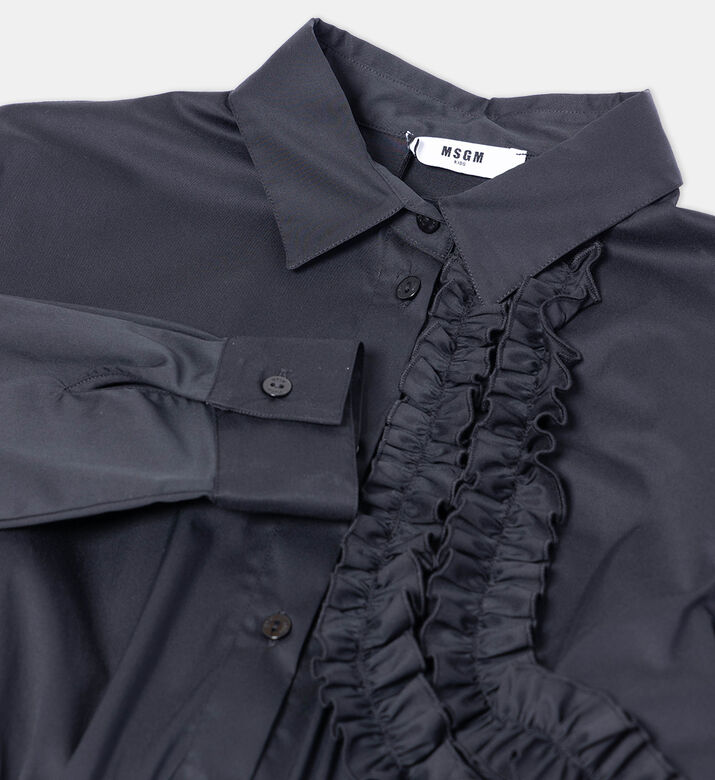 فستان بنمط قميص بوبلين بتفاصيل كشكشة