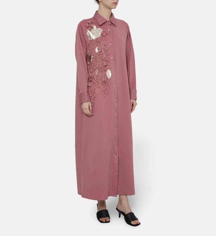 Dalia Al Azem Gold-leaf Appliques Maxi Shirt Dress, Model View