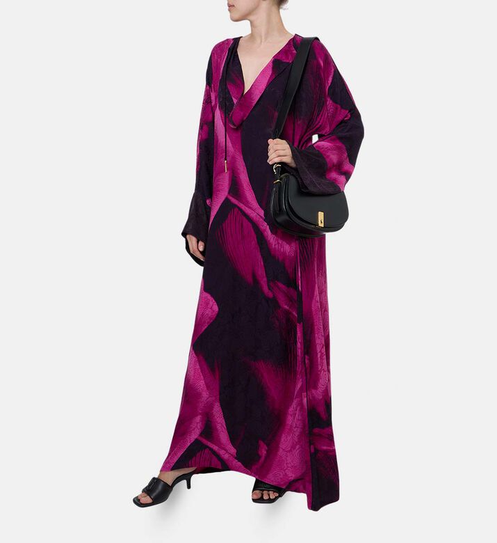 Niluu Floral-print Tie Closure Flared Dress, Model View