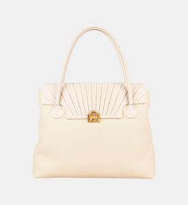 Camille Fournet Signature Calf Leather Pleated Flap Tote Bag, Cream, Packshot View