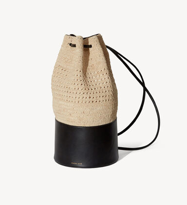 Raffia Leather Bucket Bag