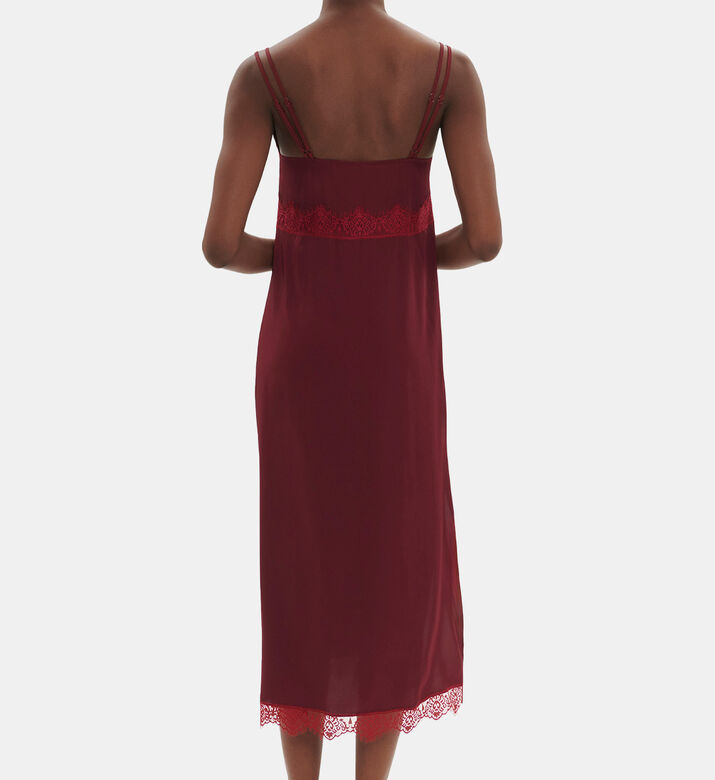 Satin Lace-trim Long Night Dress