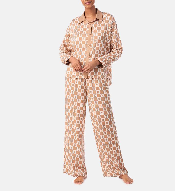 Logo-print Collared Neckline Long Pajama Set
