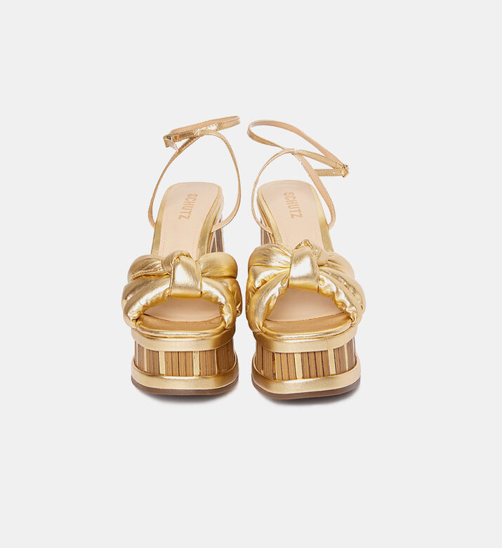 صندل بكعب ويدج بجلد معدني