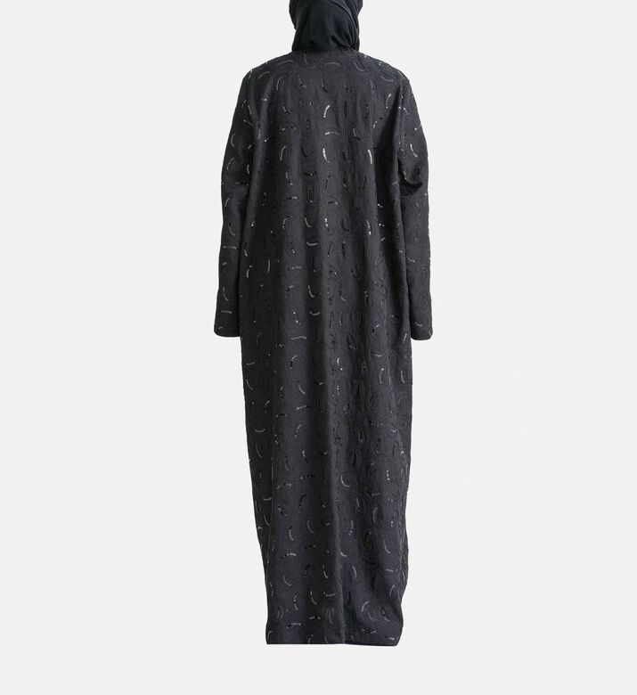 BANOU Sequined Paisley-embroidery Straight-cut Abaya, Model View