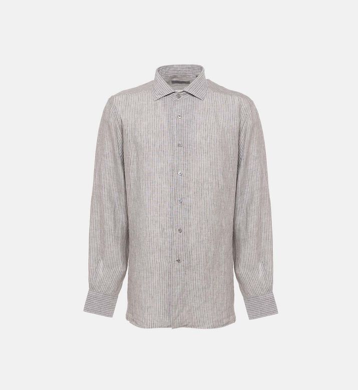 قميص كتان المخطط بأزرار أمامية