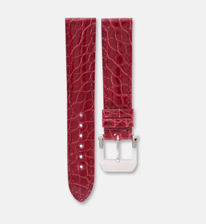Camille Fournet Alligator Round Scale Shiny Watch Strap, Red, Packshot View