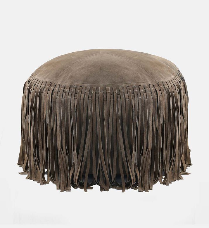 Home Deco and More Willow Suede Leather Round Pouf, Packshot View