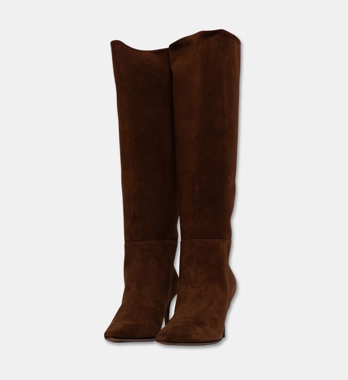 Roberto Festa Thea Suede Knee-high Pointed-toe Boots, Brown, Eu-39, Packshot View