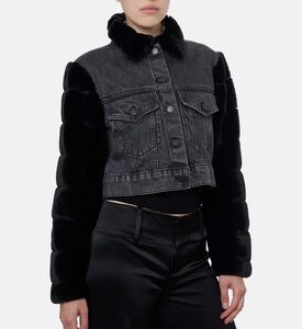 Alice and Olivia Faux Fur Long-sleeve Denim Jacket, Model View