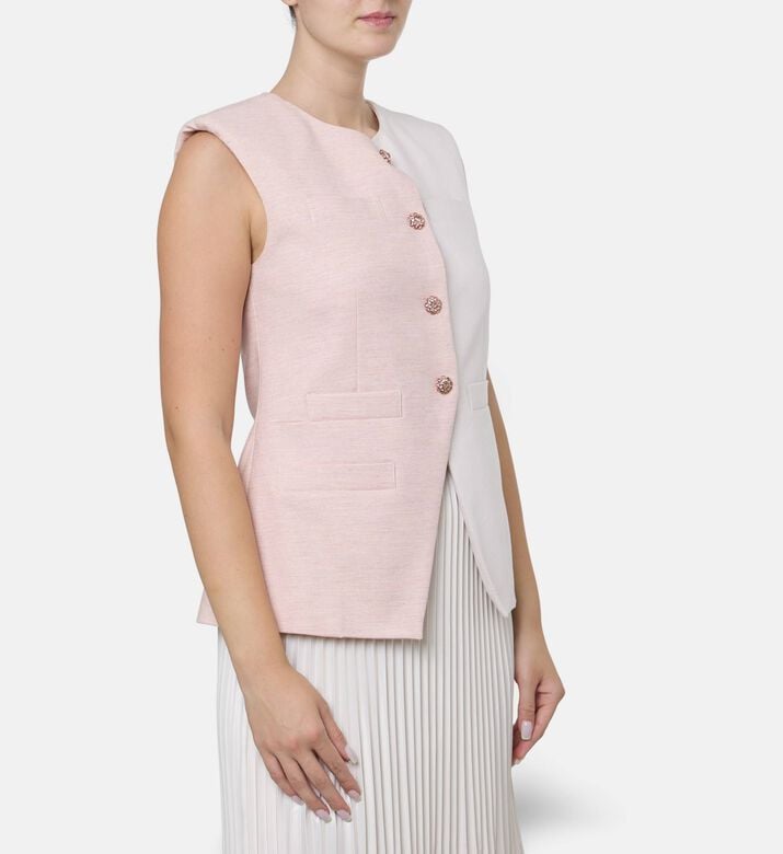 Blue For Burgundy Crystal Buttons Two-tone Straight-cut Vest, Model View