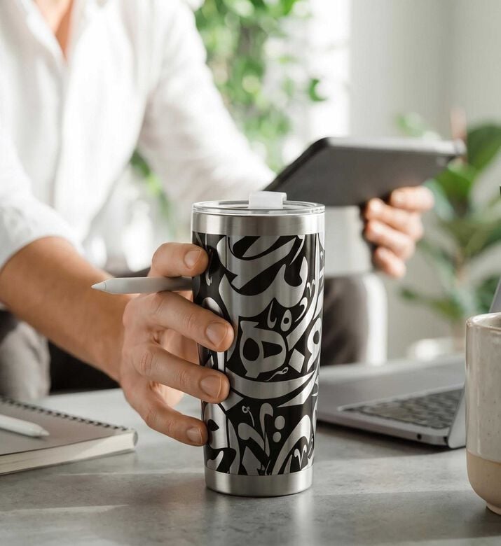 Silsal Artwork Stainless Steel Travel Tumbler, Model View