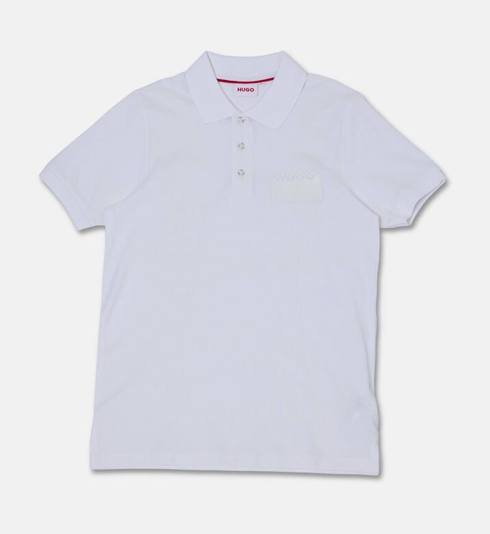 Hugo Cotton Pique Chest Logo Short-sleeve Polo Shirt, White, 14y, Packshot View