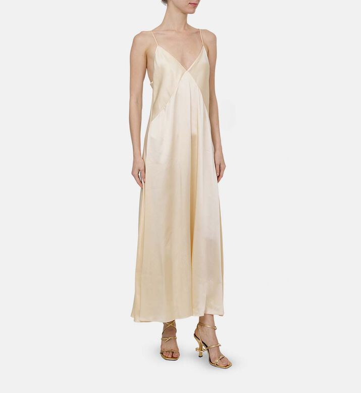 Satin Pinstriped V-neck Slip Dress