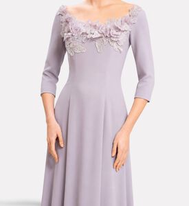 Michael Cinco Floral-appliqu&eacute; Scoop-neck Evening Dress, Model View