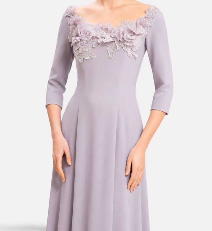 Michael Cinco Floral-appliqu&eacute; Scoop-neck Evening Dress, Model View