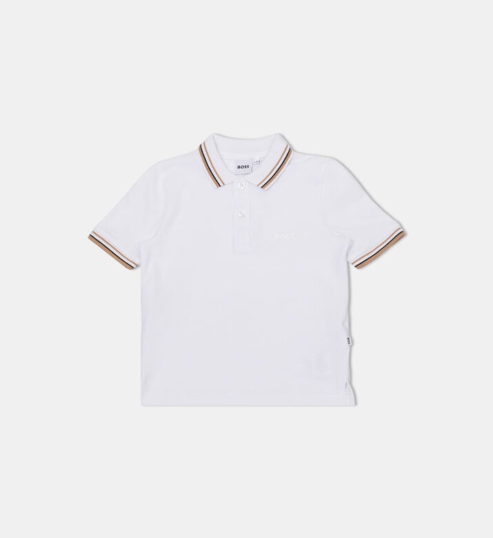 قميص بولو بأكمام قصيرة مخططة وأساور مضلعة قميص بولو بأكمام قصيرة مخططة وأساور مضلعة